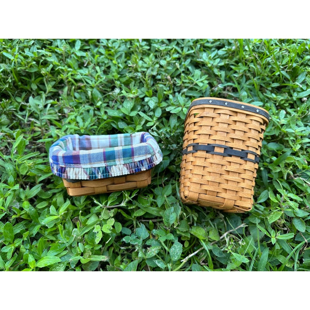 Longaberger Handwoven Baskets Set of 2 Plaid Liner Vtg 1994 Dresden Ohio mini